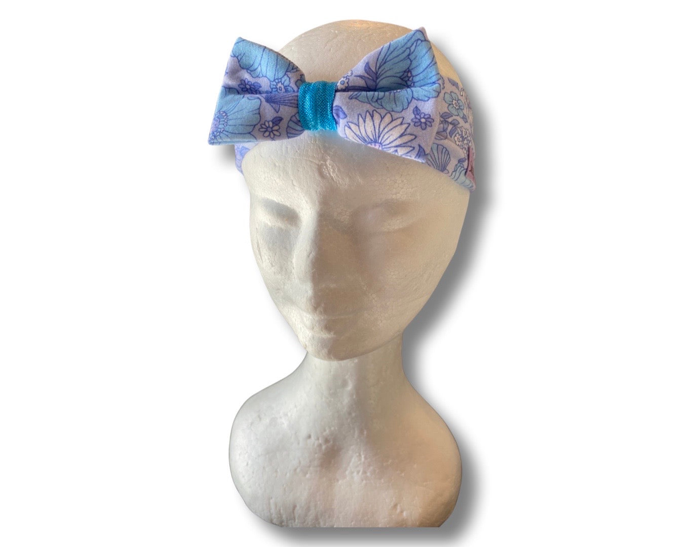 Baby Headband Merino- Blue Posies. 6-12M