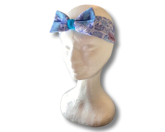 Baby Headband Merino- Blue Posies. 6-12M
