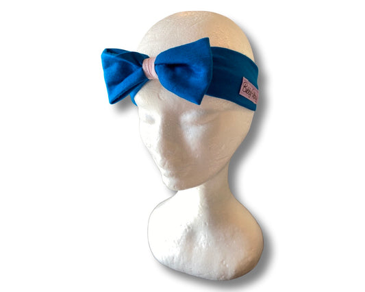 Baby Headband Merino- Blue Teal with Light Pink. 3-6M