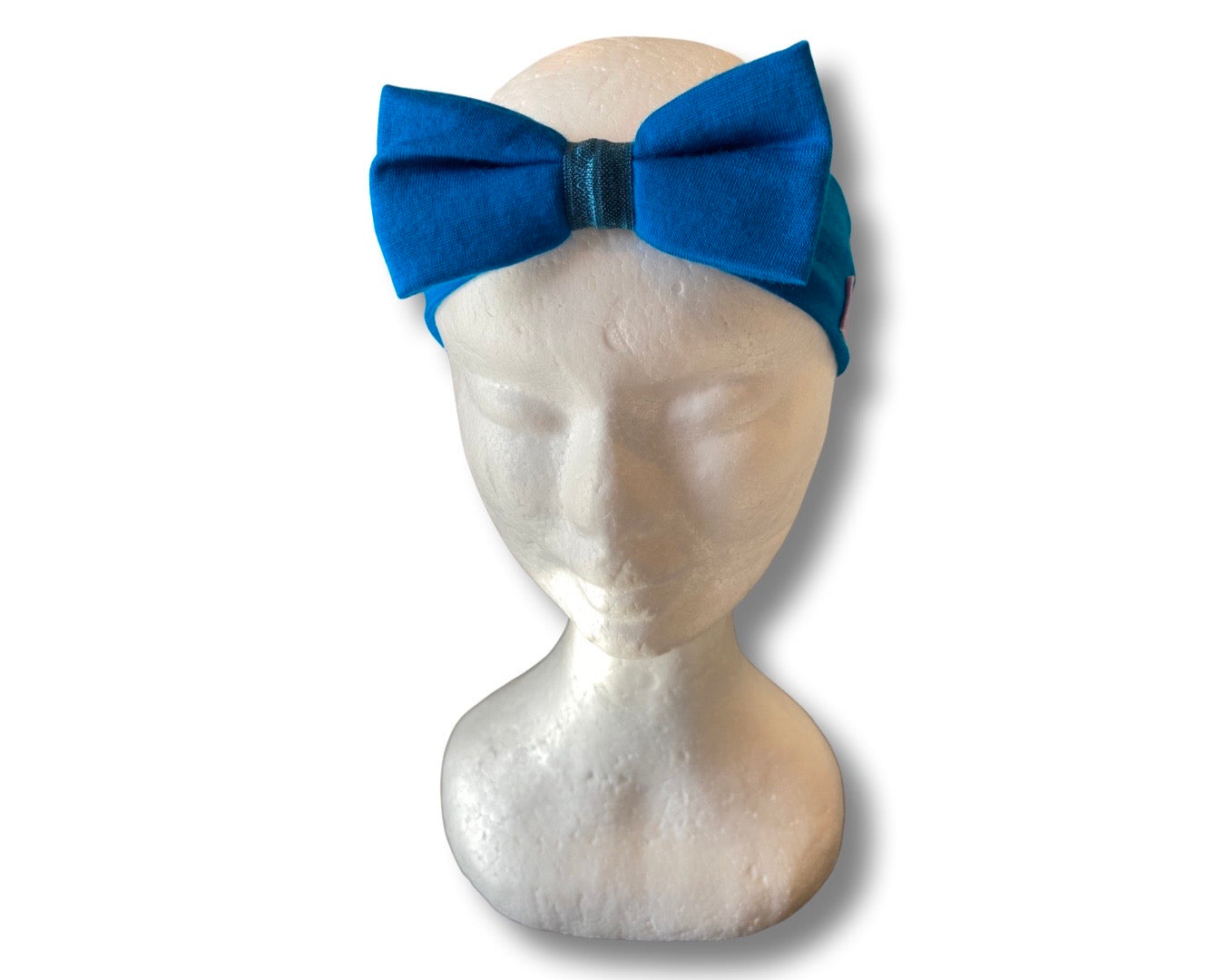 Baby Headband Merino- Blue Teal with Green. 3-6M
