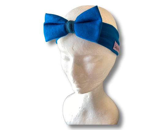 Baby Headband Merino- Blue Teal with Green. 3-6M