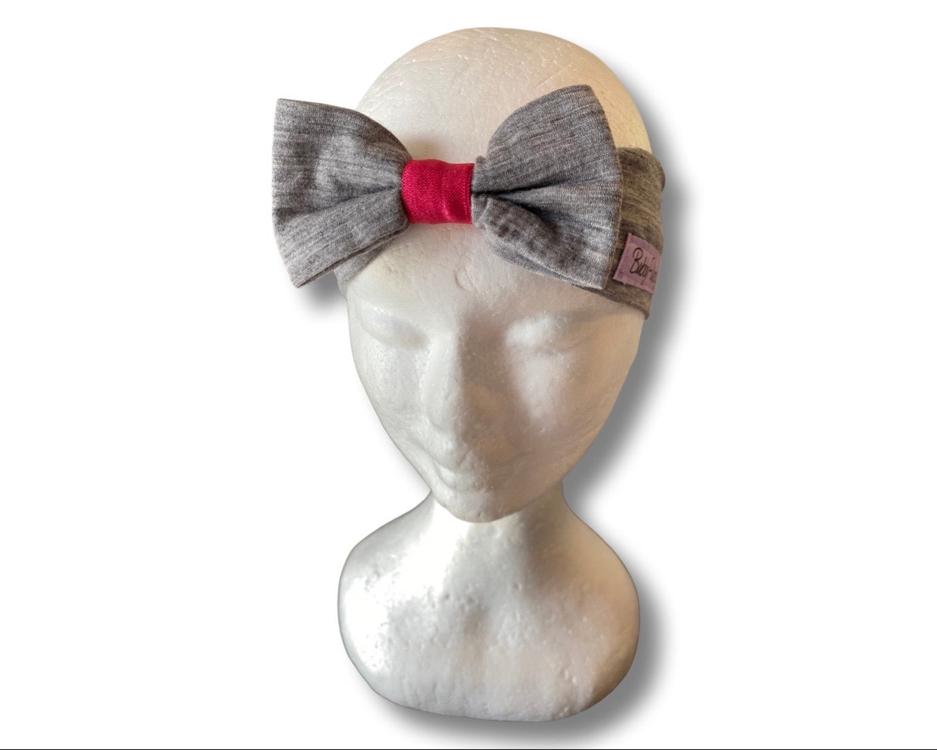 Baby Headband- Merino- Grey with Red. 6-12M