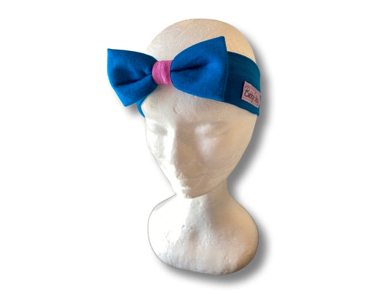 Baby Headband Merino- Blue Teal with Dark Pink. 3-6M
