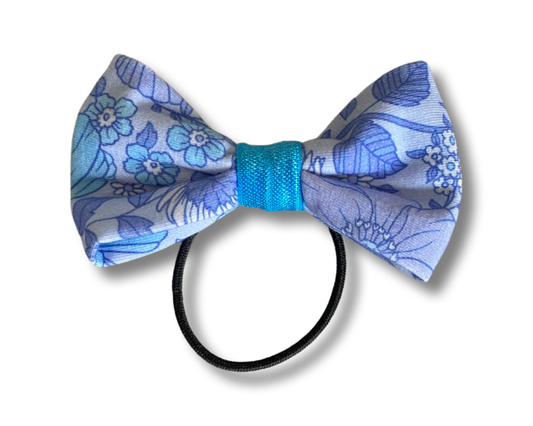 Bow Hair Tie- Blue Posies